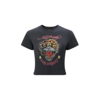 Tricou scurt Ed Hardy Ed Tiger dama washed negru