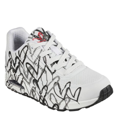 Adidasi sport Skechers Goldcrown Graffiti Heart Design Lac Low-Top pentru femei alb albastru gri