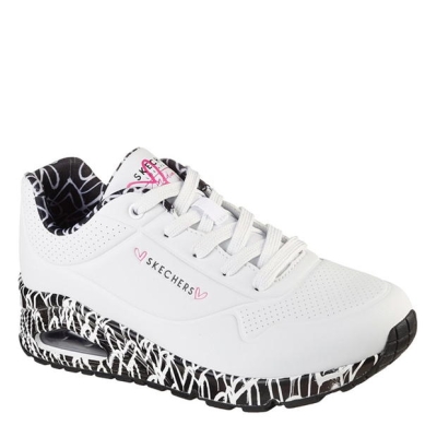 Adidasi sport Skechers Goldcrown Printed Graffiti Heart De Low-Top pentru femei alb negru