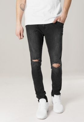 Blugi urban Slim Fit cu taieturi la genunchi negru washed Urban Classics