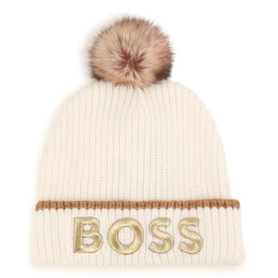 Caciula Beanie Boss Logo pentru copii off alb