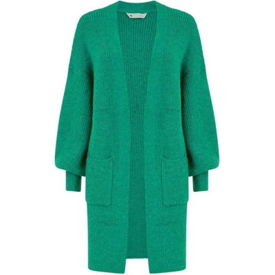 Cardigan lung Yumi Yumi verde tricot cu cu buzunar bright