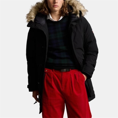 Geaca Polo Ralph Lauren Faux-Fur-Trim Down cu gluga negru