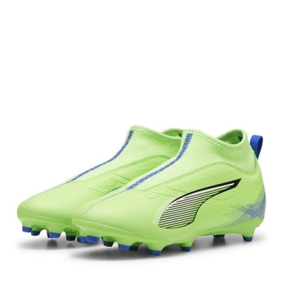 Ghete de fotbal Puma Ultra Match+ Laceless Firm Ground pentru copii verde alb albastru