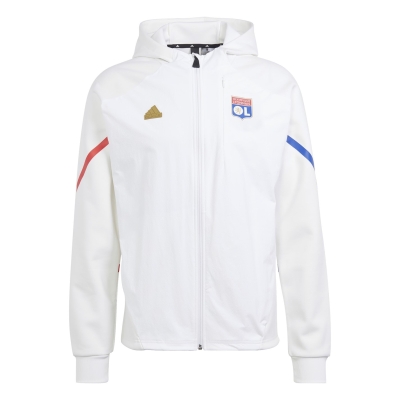 Hanorac adidas Olympique Lyonnais Designed for Gameday Full-cu fermoar pentru adulti alb