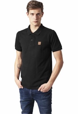 Tricou polo cu detaliu piele ecologica pe piept negru Urban Classics