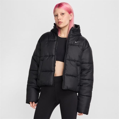 Jacheta Nike Sportswear clasic Puffer Therma-Fit Loose cu gluga pentru femei negru