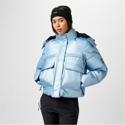 Jack Wills Cropped Puffer pentru femei metalic albastru