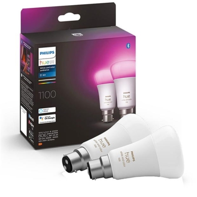 Philips Hue HueWCA 9W A60 B22 Smart Bulb 2P UK