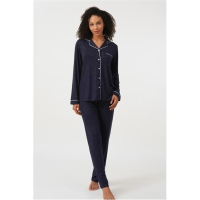 Pijamale Linea Sparkle Button Through bleumarin