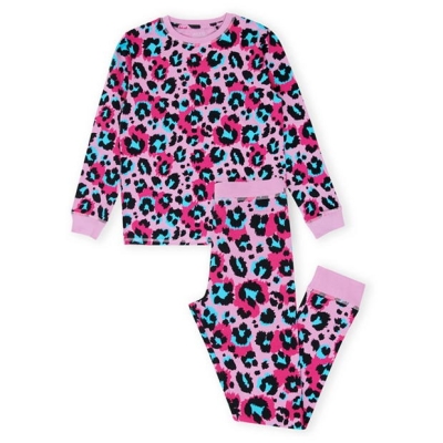 Pijamale Miso Leopard Print pentru fete mov multicolor