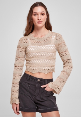 Pulover Cropped Crochet tricot pentru Femei bej Urban Classics