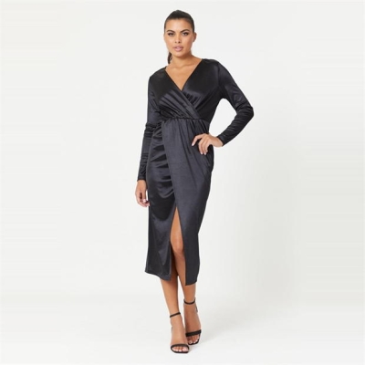 Rochie Be You Stretch Satin Wrap negru