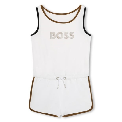 Salopeta Boss Logo-Print bumbac pentru copii alb 10p