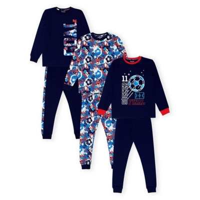 Set de 3 Pijamale Firetrap fotbal pentru baieti bleumarin multicolor