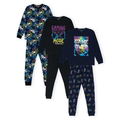 Set de 3 Pijamale Firetrap Gaming pentru baieti negru multicolor