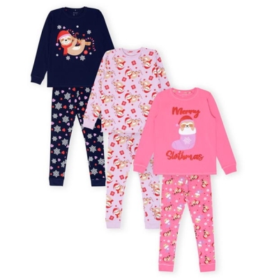 Set de 3 Pijamale Miso Craciun pentru fete bleumarin mov