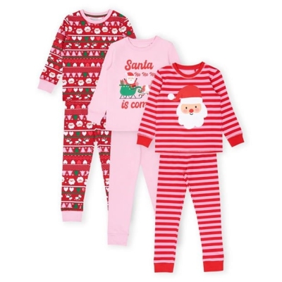 Set de 3 Pijamale Miso Craciun pentru fete rosu roz