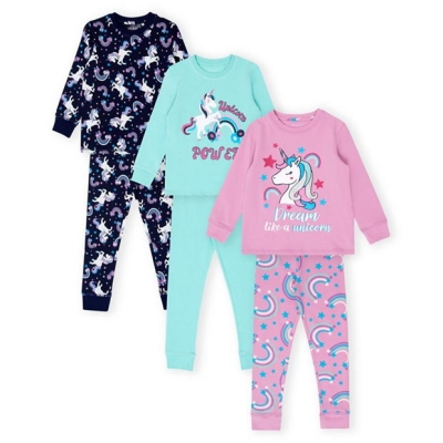 Set de 3 Pijamale Miso Unicorn pentru fete albastru mov