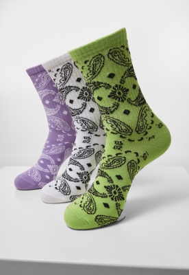 Set de 3 Sosete Bandana Pattern white+lilac+lime Urban Classics alb lila verde lime