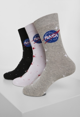 Set de 3 Sosete NASA Insignia negru gri Mister Tee alb