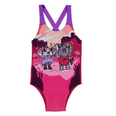 Costum de Inot Speedo Learn To Swim Printed Crossback pentru Bebelusi roz