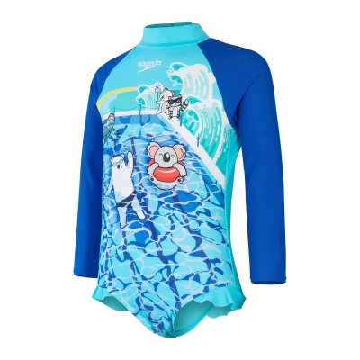 Speedo Printed Frill One Piece pentru fete pentru Bebelusi albastru