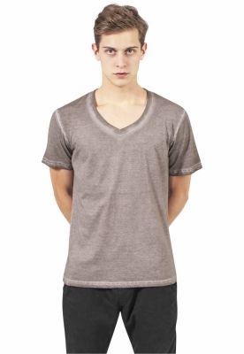 Tricou cu decolteu in V Spray Dye maro deschis Urban Classics