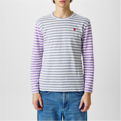 Tricou COMME DES GARCONS PLAY Bi-Colour cu dungi gri mov