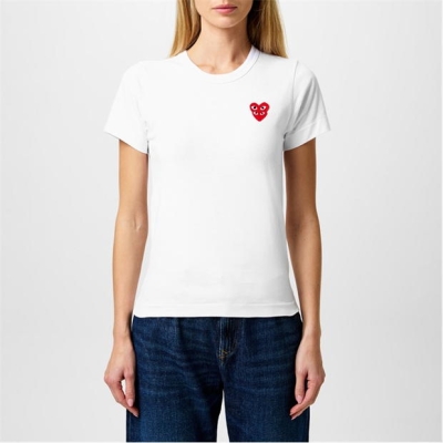 Tricou COMME DES GARCONS PLAY Double Peeping Hearts alb rosu