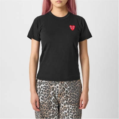 Tricou COMME DES GARCONS PLAY Double Peeping Hearts negru rosu