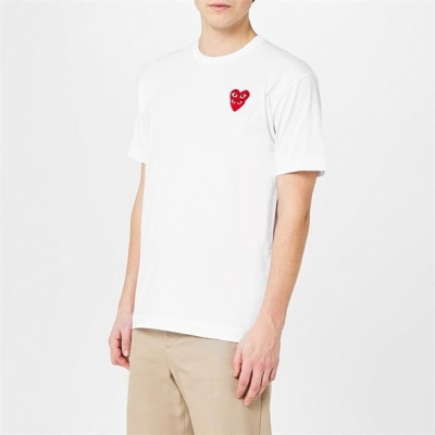 Tricou COMME DES GARCONS PLAY Embroidered Hearts alb