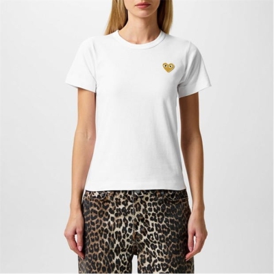 Tricou COMME DES GARCONS PLAY Gold Heart alb auriu