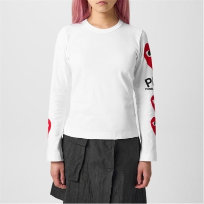 Tricou COMME DES GARCONS PLAY Heart Printed Long-Sleeved alb rosu