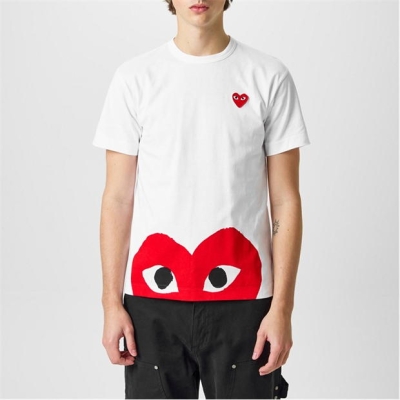 Tricou COMME DES GARCONS PLAY Large Peeping Heart alb rosu