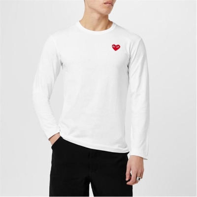 Tricou COMME DES GARCONS PLAY Peeping Heart cu Maneca Lunga alb