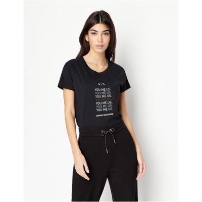 Tricou cu logo ARMANI EXCHANGE AX Foil femei negru