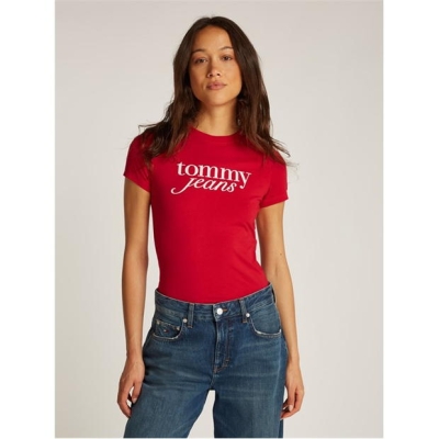 Tricou cu logo Blugi Tommy TJW SLIM ESSENTIAL EXT rosu hot