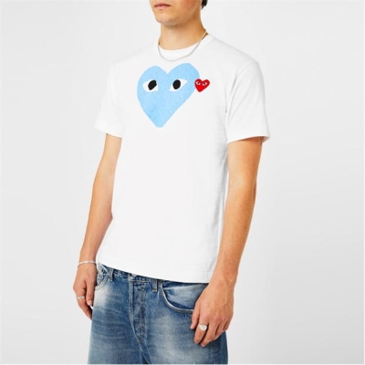 Tricou cu logo COMME DES GARCONS PLAY Double Heart -Shirt albastru