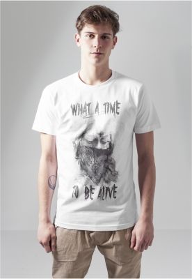 Tricou cu texte What a time alb Mister Tee