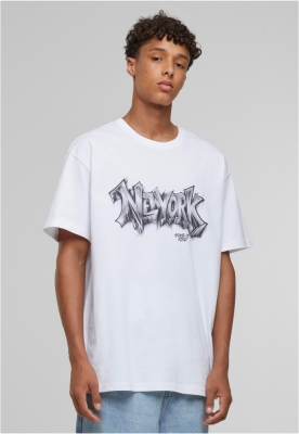 Tricou larg NY Graffiti alb Mister Tee