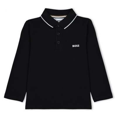 Tricou polo maneca lunga Boss Boss copii negru 09b