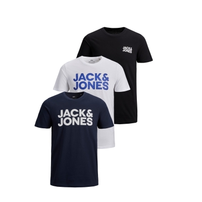 Tricou Set de 3 Jack and Jones Logo pentru Barbati negru bleumarin alb