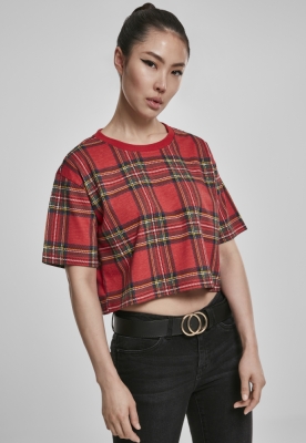 Tricou supradimensionat scurt AOP Tartan pentru Femei rosu negru Urban Classics