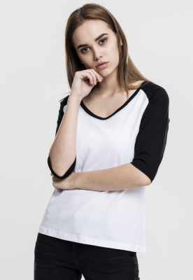 Tricouri cu maneca trei sferturi raglan alb negru Urban Classics