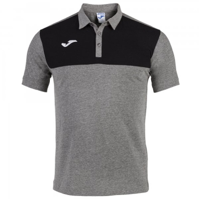 Tricouri Polo Joma Winner bumbac Melange Medium-negru cu maneca scurta gri medio