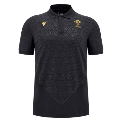 Tricouri Polo Macron Wales Rugby Shirt 2024 pentru adulti negru auriu