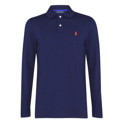 Tricouri polo Tricouri Polo Ralph Lauren cu maneca lunga Stretch bleumarin