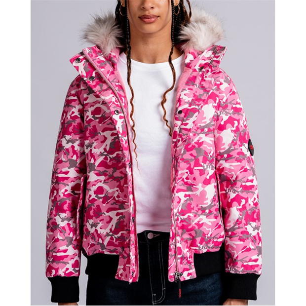 49Winters Angel Bomber pentru femei roz camuflaj