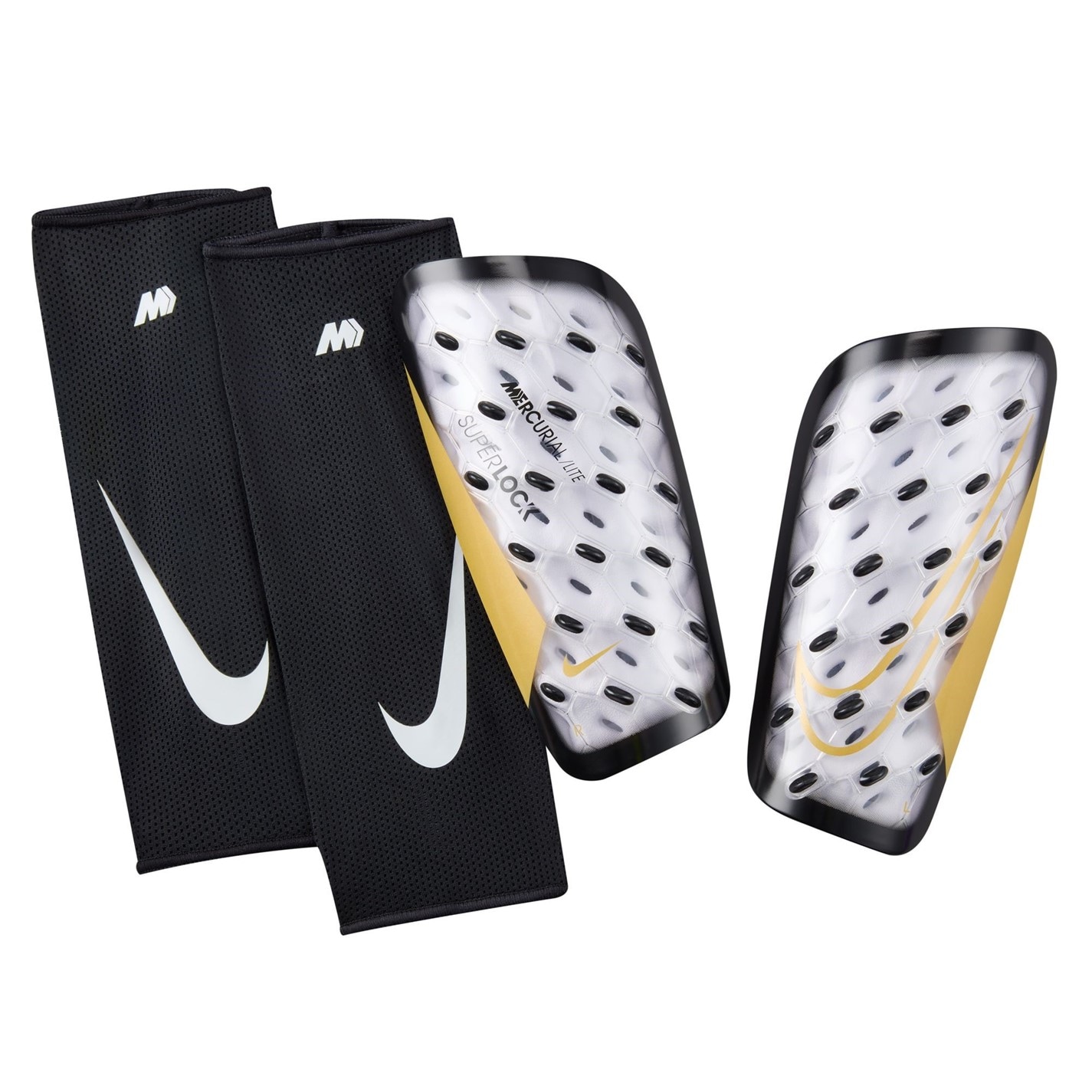 Aparatori Nike Mercurial Lite SuperLock alb auriu